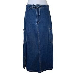 Vintage Y2k 90s Grunge Boho DKNY Donna Karan Denim Cargo Low Rise Long Skirt S
